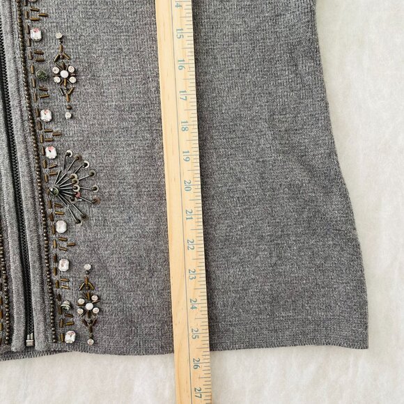 Chico's Womens Gray Beaded Placket Mock Neck Full Zip Cardigan Sweater Sz 2 US L - Picture 11 of 13